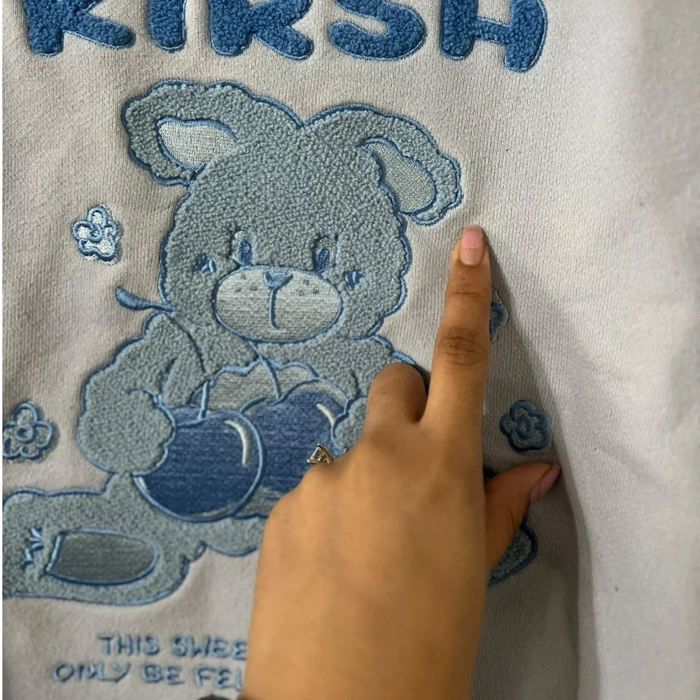 KIRSH Teddy Care Bear Blue Sweatshirt Crew Pullover Top